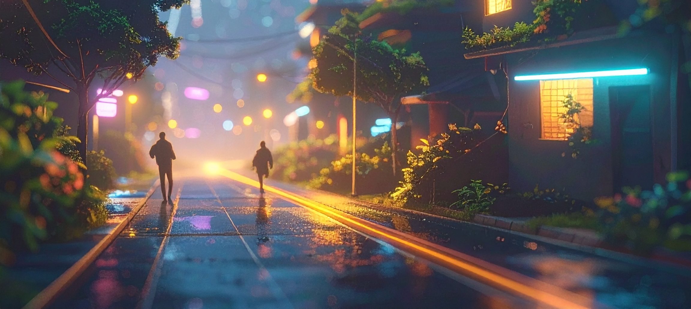 Firefly_futuristic neon synthwave empathic neighbourhood connecting humans with tech in green 845466