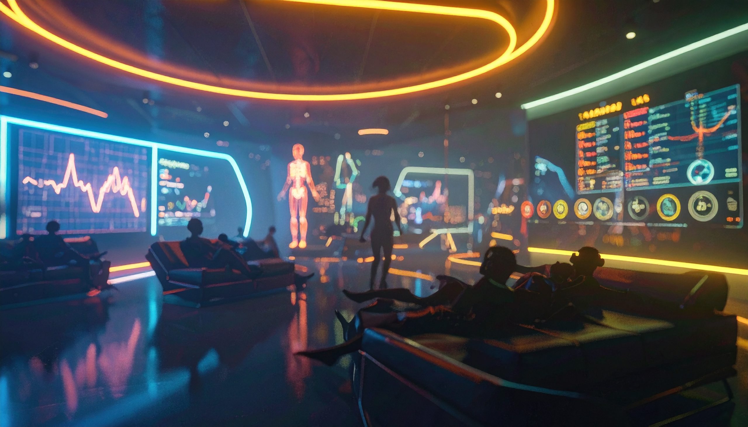 Firefly_Futuristic neon preventive health in a society where health issues are managed remote 423513